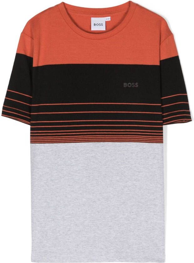 BOSS Kidswear Gestreept T-shirt Oranje