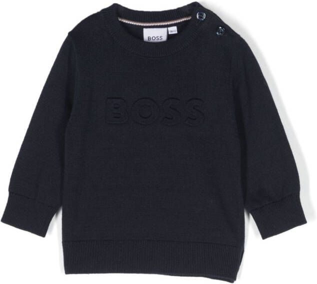 BOSS Kidswear Sweaterjurk met logo-reliëf Blauw
