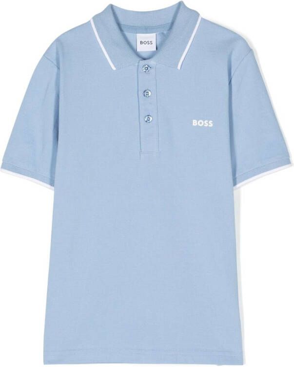 BOSS Kidswear Poloshirt met logo-reliëf Blauw