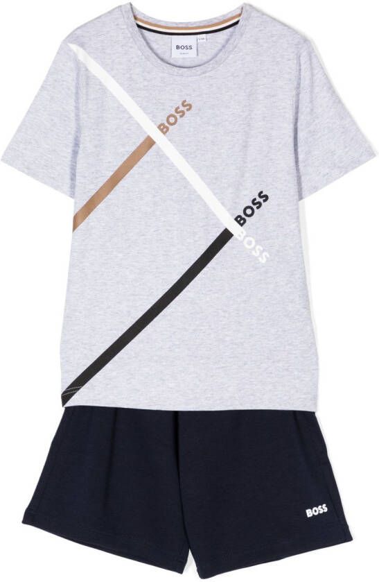 BOSS Kidswear Top en shorts met logoprint Grijs
