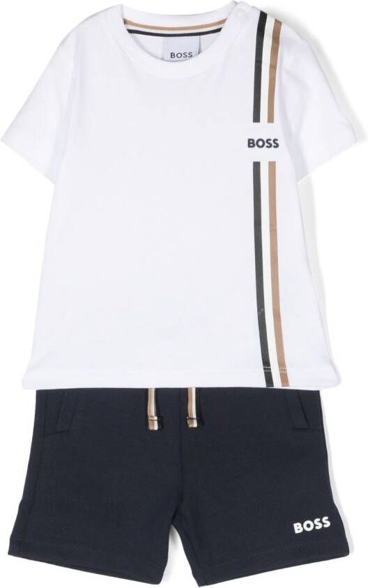 BOSS Kidswear Top en shorts met logoprint Wit