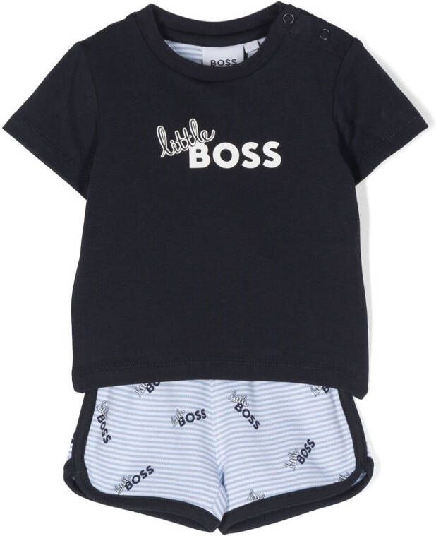 BOSS Kidswear Shorts set met logoprint Blauw