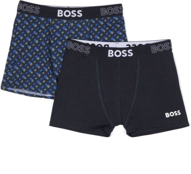 BOSS Kidswear Set boxershorts met monogram Blauw