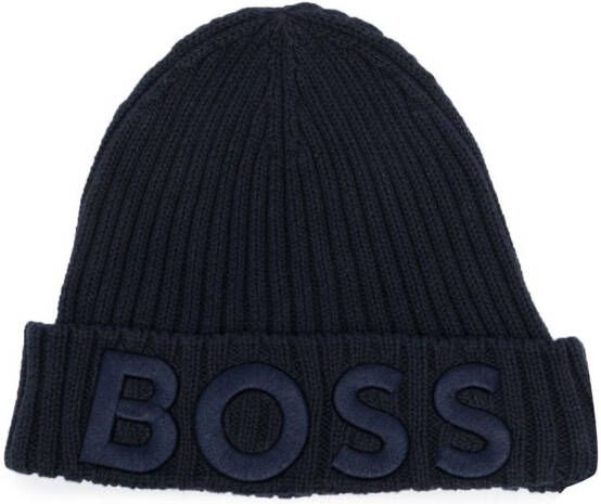 BOSS Kidswear Muts met geborduurd logo Blauw