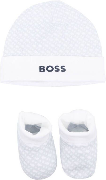 BOSS Kidswear Muts met monogramprint (set) Blauw