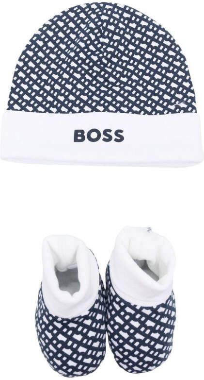 BOSS Kidswear Muts met monogramprint (set) Blauw