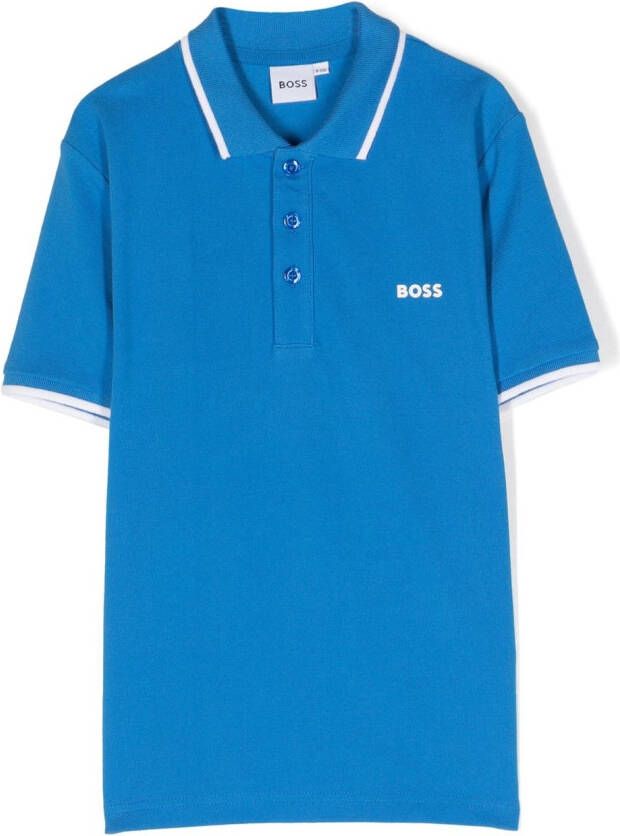 BOSS Kidswear Poloshirt met logoprint Blauw