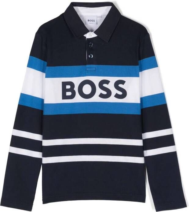 BOSS Kidswear Poloshirt met logoprint Blauw