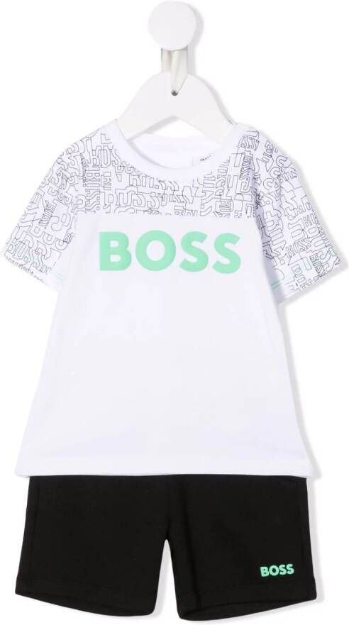 BOSS Kidswear Set van shorts en shirt met logoprint Zwart
