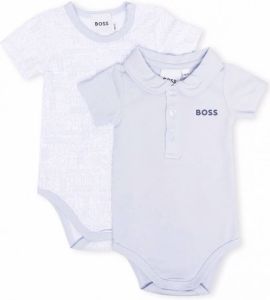 BOSS Kidswear Set van twee rompers met logoprint Blauw