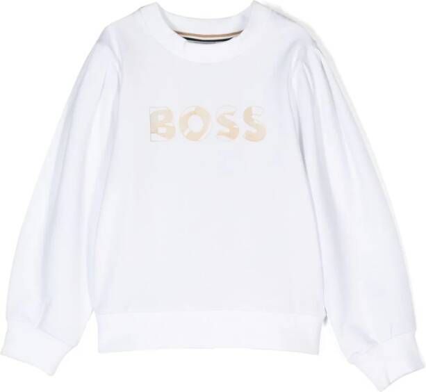 BOSS Kidswear Sweater met geborduurd logo Wit