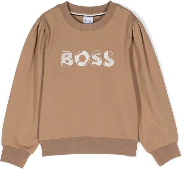 BOSS Kidswear Sweater met logoprint Bruin