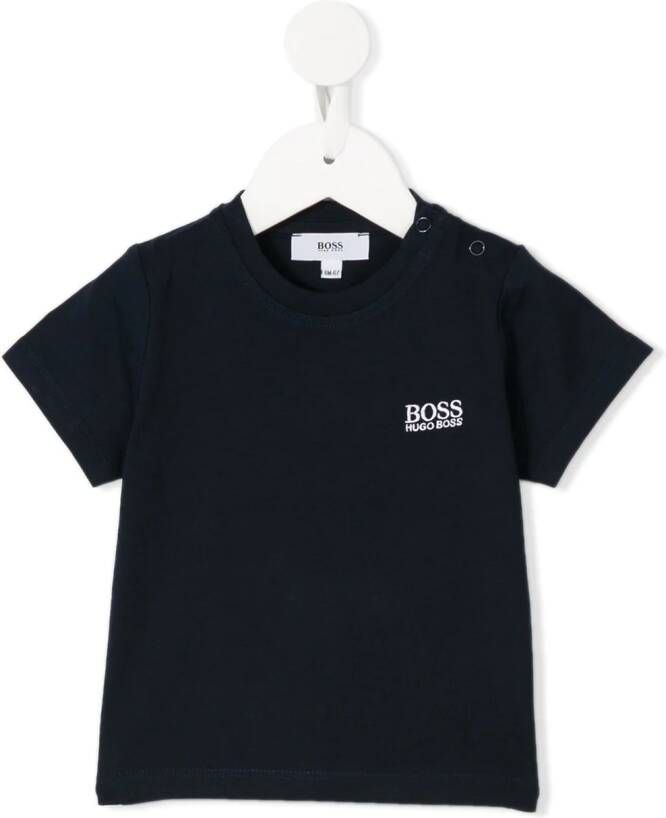 BOSS Kidswear T-shirt met logo op voorkant Blauw