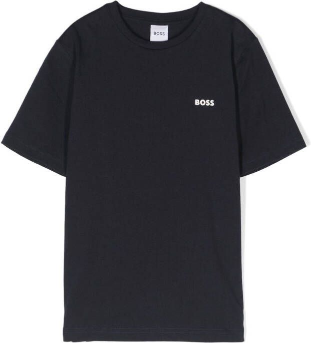 BOSS Kidswear T-shirt met logo-reliëf Blauw