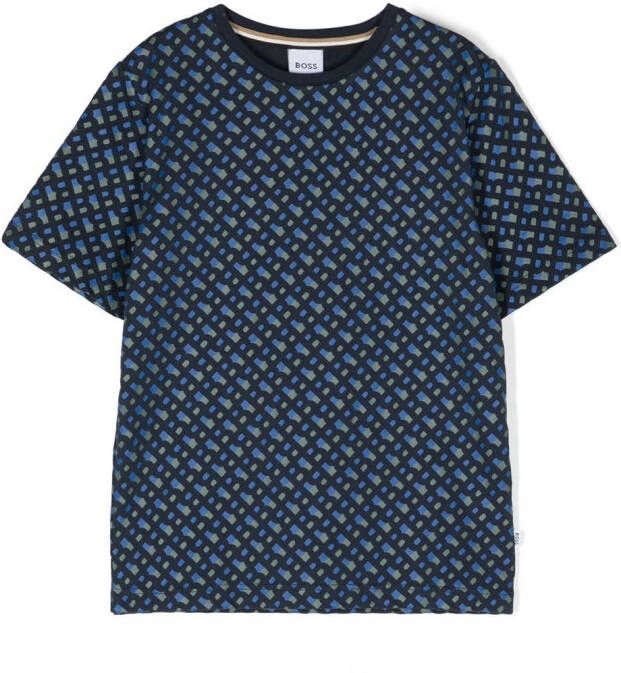BOSS Kidswear T-shirt met monogram patroon Blauw