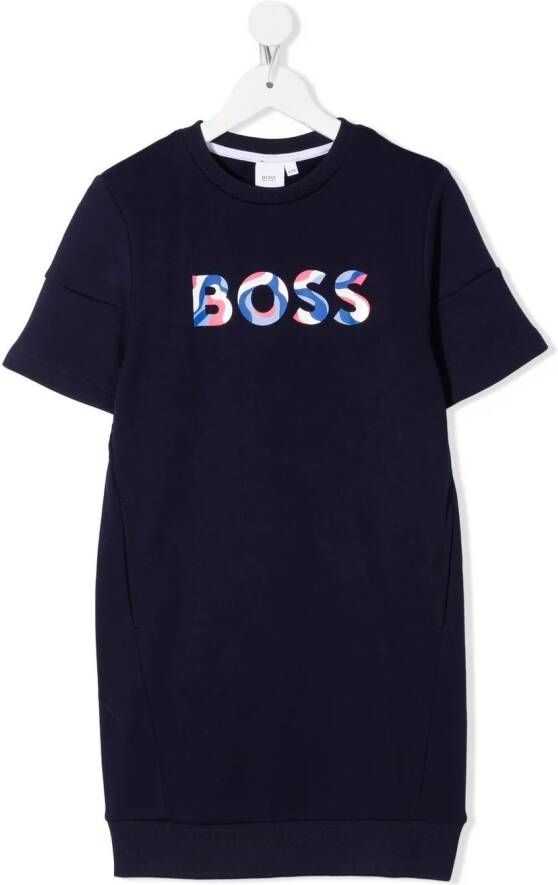 BOSS Kidswear T-shirtjurk met logoprint Blauw
