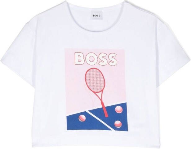 BOSS Kidswear T-shirt met ronde hals Wit