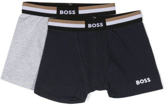 BOSS Kidswear Twee boxershorts met logoprint Blauw