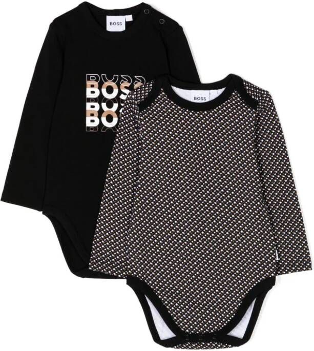 BOSS Kidswear Twee rompers met logoprint Zwart