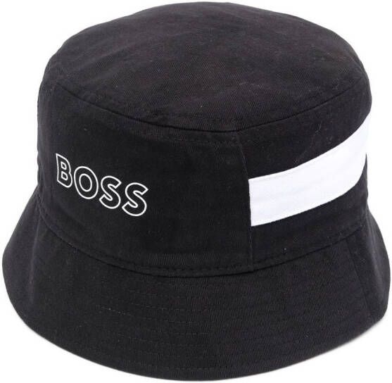 BOSS Kidswear Vissershoed met geborduurd logo Zwart