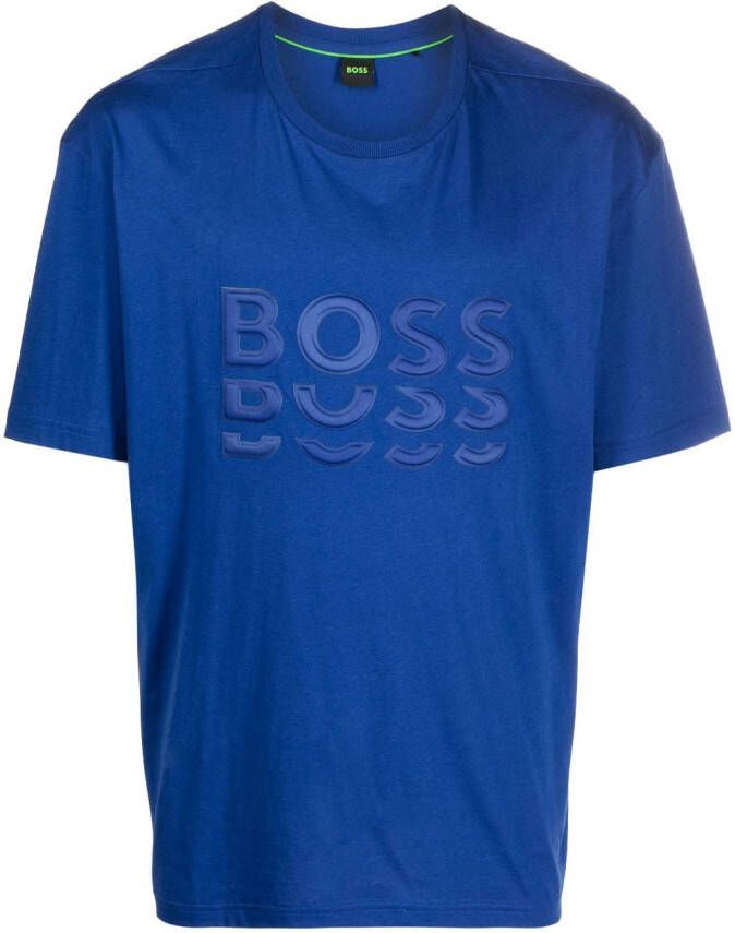 BOSS T-shirt met logo-reliëf Blauw