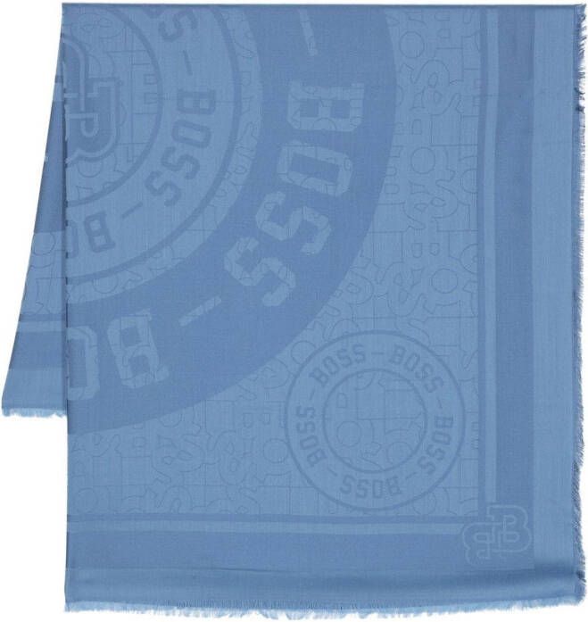 BOSS Sjaal met logo jacquard Blauw