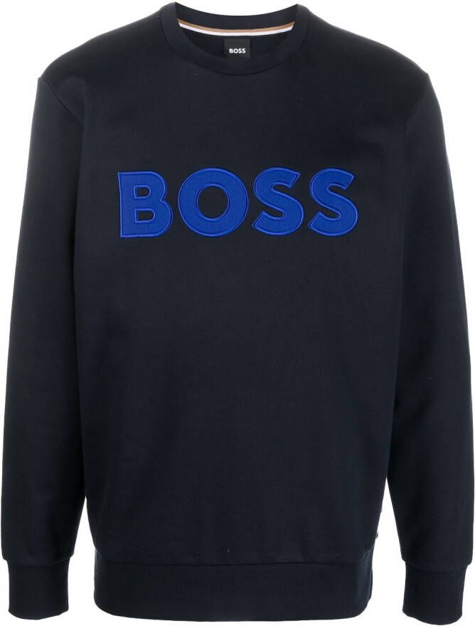 BOSS Sweater met logopatch Blauw