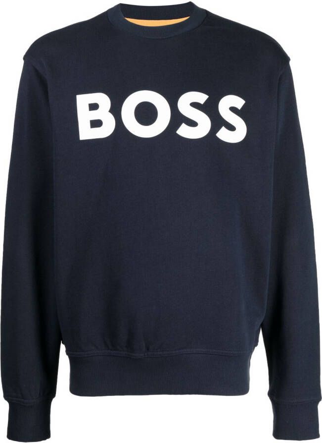 BOSS Sweater met logoprint Blauw
