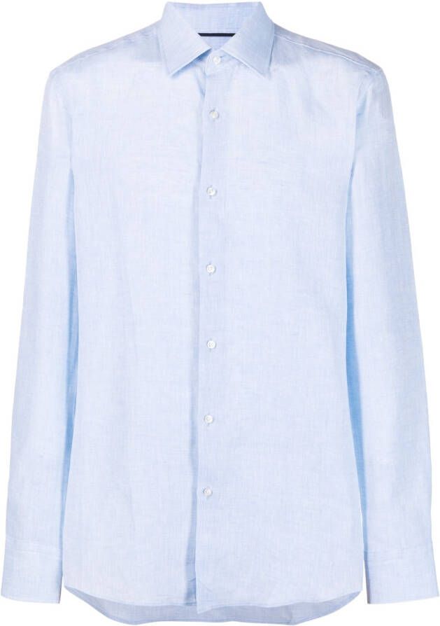 BOSS Linnen overhemd Blauw