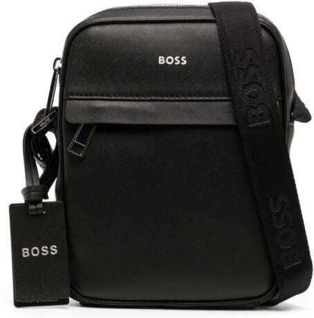 BOSS Leren messengertas Zwart