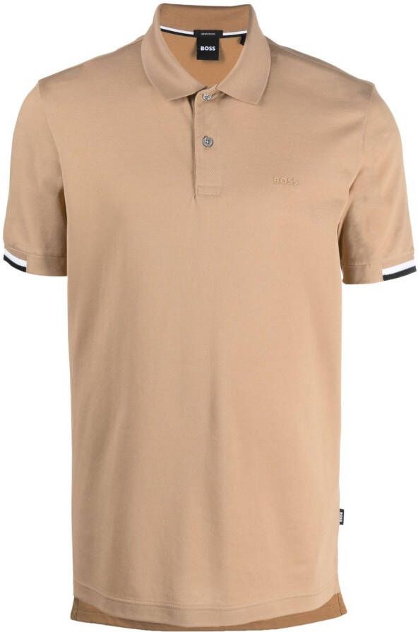 BOSS Poloshirt met gestreepte afwerking Beige