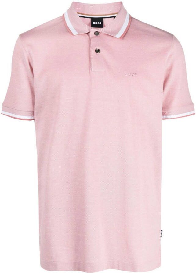 BOSS Poloshirt met gestreepte afwerking Roze