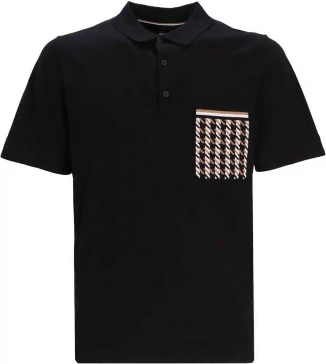 BOSS Poloshirt met pied-de-poule print Zwart