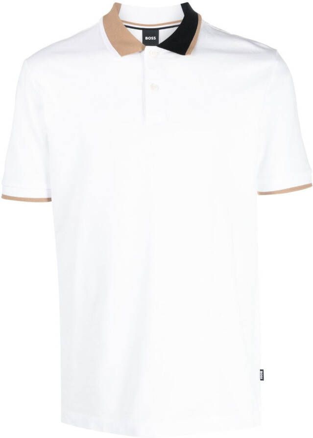 BOSS Poloshirt met tweekleurige kraag Wit