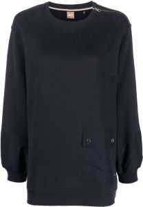 BOSS shoulder-zip cotton sweatshirt Blauw