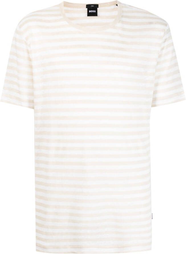 BOSS T-shirt met horizontale streep Beige