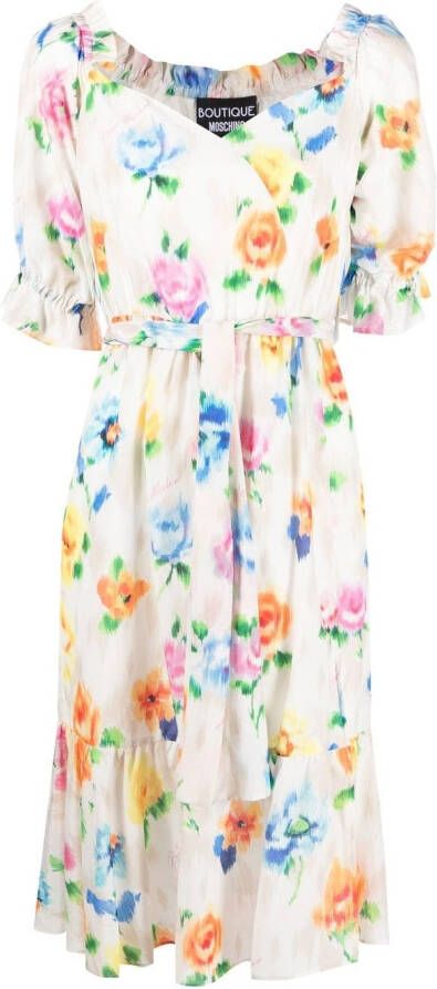 Boutique Moschino Midi-jurk met bloemenprint Wit