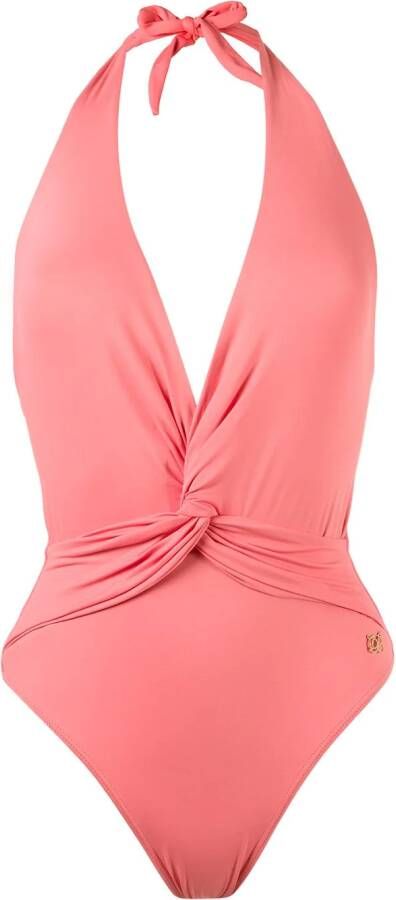 Brigitte deep v-neck wrapped swimsuit Roze