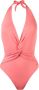 Brigitte deep v-neck wrapped swimsuit Roze - Thumbnail 1