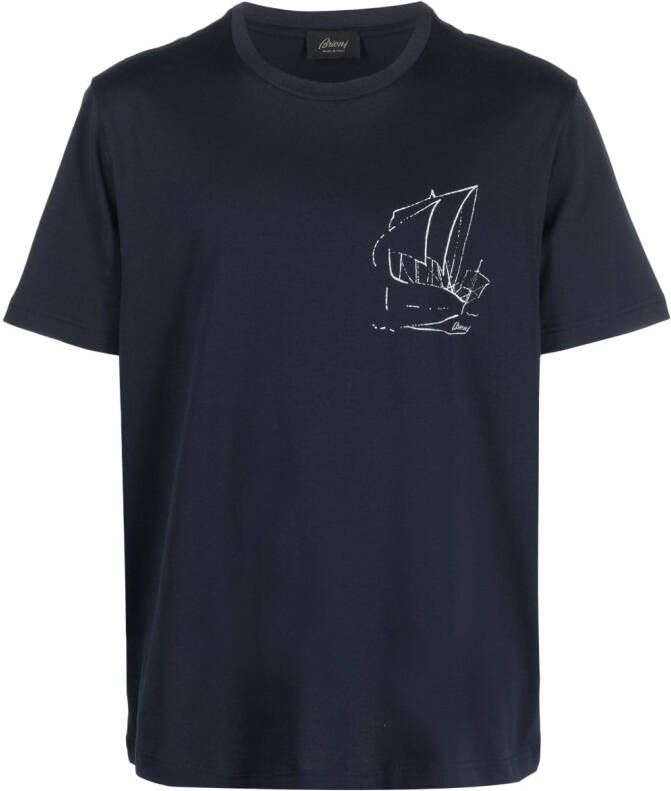 Brioni T-shirt met print Blauw