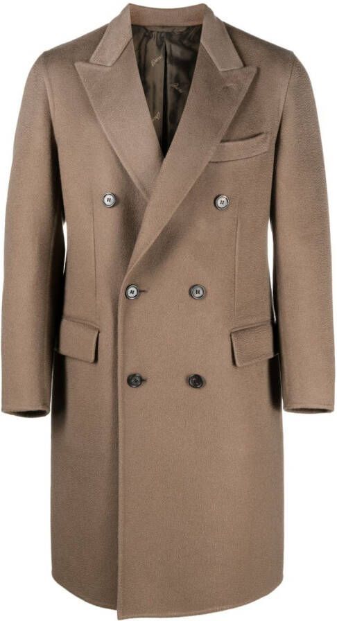 Brioni Mantel met dubbele rij knopen Bruin