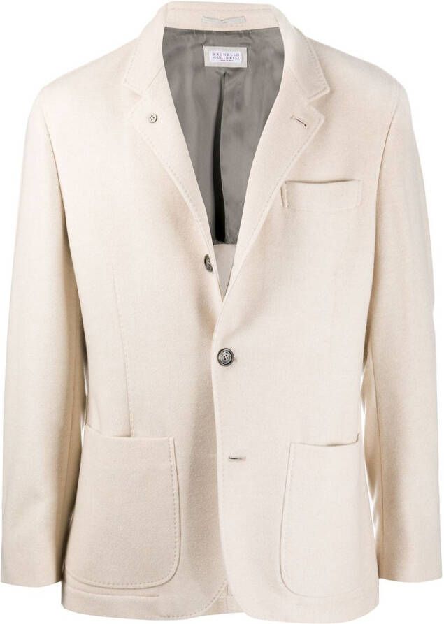 Brunello Cucinelli Blazer met enkele rij knopen Beige