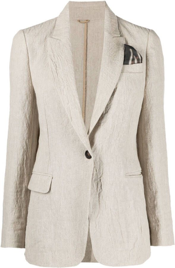 Brunello Cucinelli Blazer met enkele rij knopen Beige