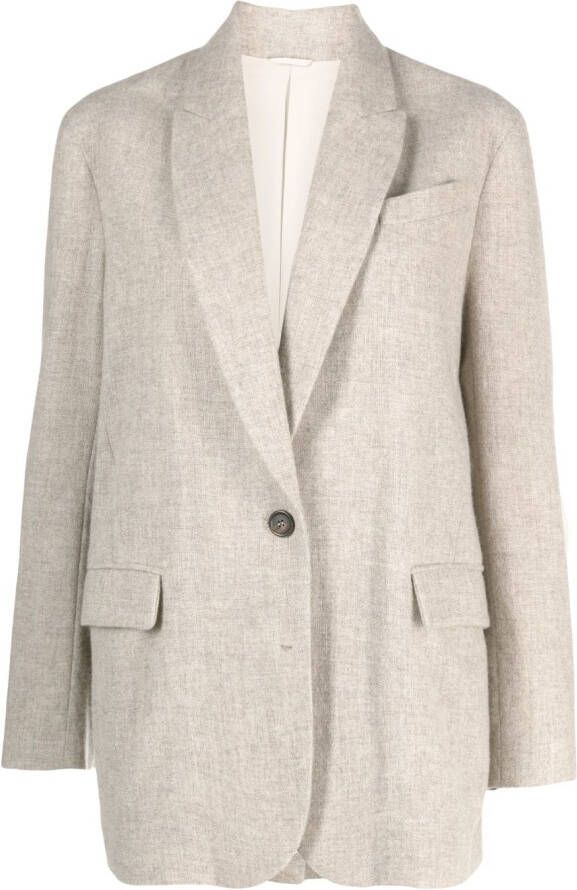 Brunello Cucinelli Blazer met enkele rij knopen Beige