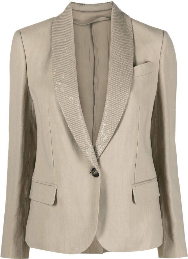 Brunello Cucinelli Blazer met pailletten Beige