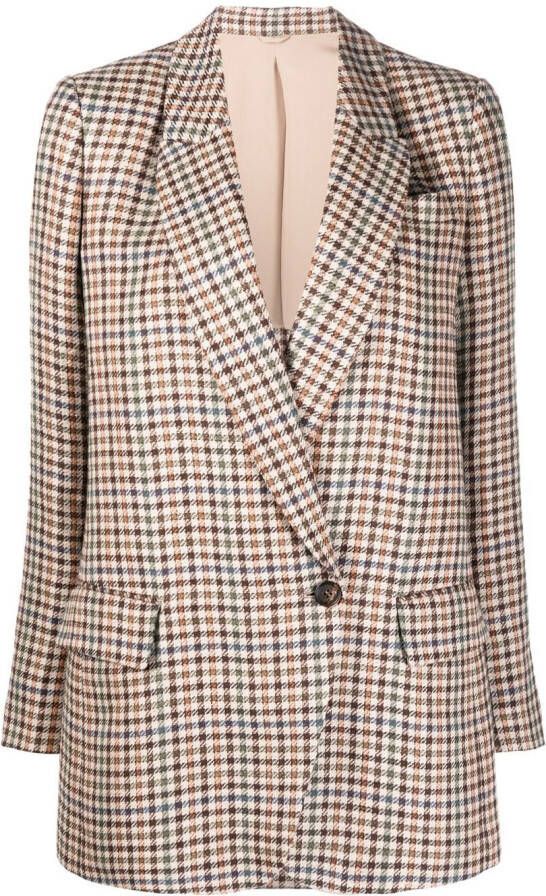 Brunello Cucinelli Blazer met pied-de-poule print Beige