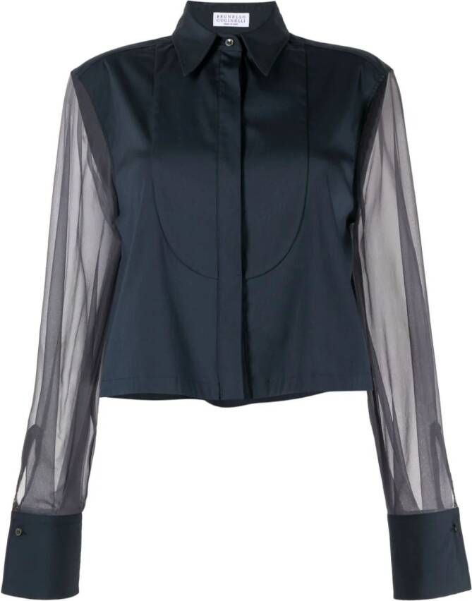 Brunello Cucinelli Blouse met doorzichtige mouwen Blauw