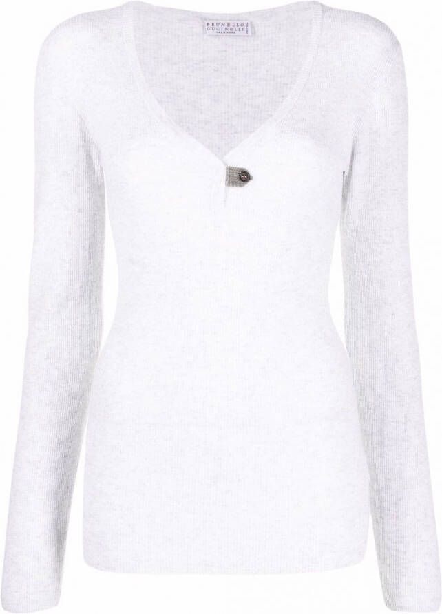 Brunello Cucinelli Blouse met kettingafwerking C159 WHITE