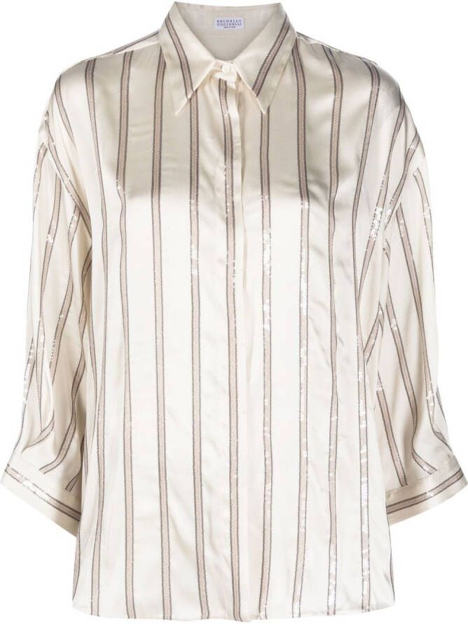Brunello Cucinelli Blouse met pailletten Beige