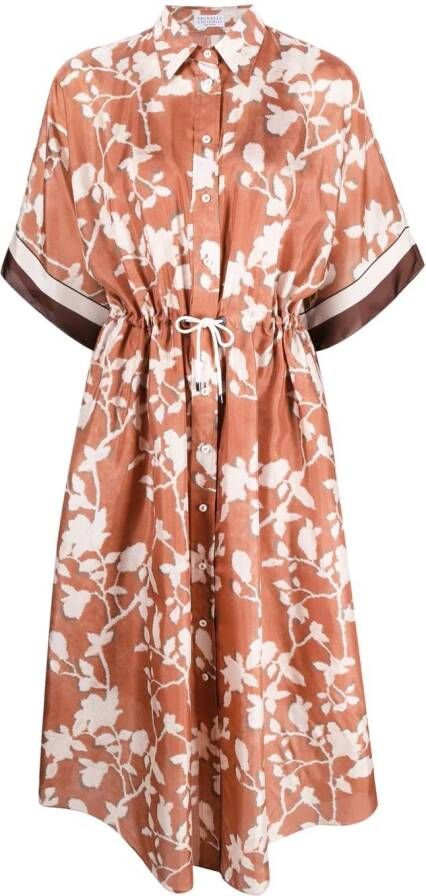 Brunello Cucinelli Blousejurk met bloemenprint Bruin